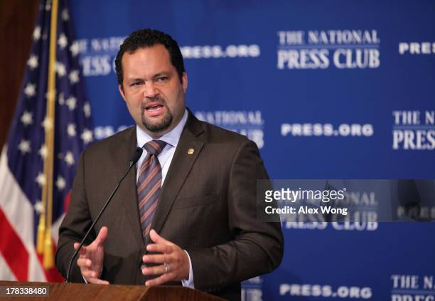 President and CEO of the NAACP Benjamin Jealous speaks during a National Press Club luncheon August 29, 2013 in Washington, DC. Jealous discussed on...