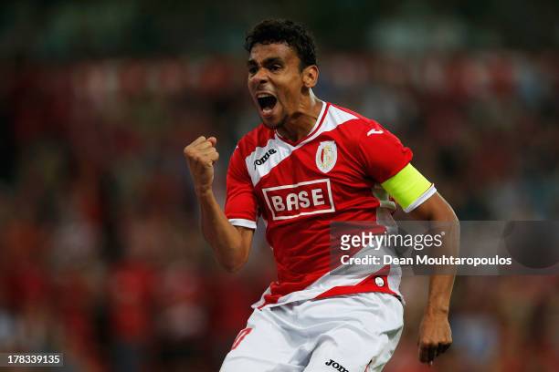 Igor De Camargo of Standard Liege celebrates scoring the second goal of the game during the Second Leg Play Off UEFA Europa League match between...