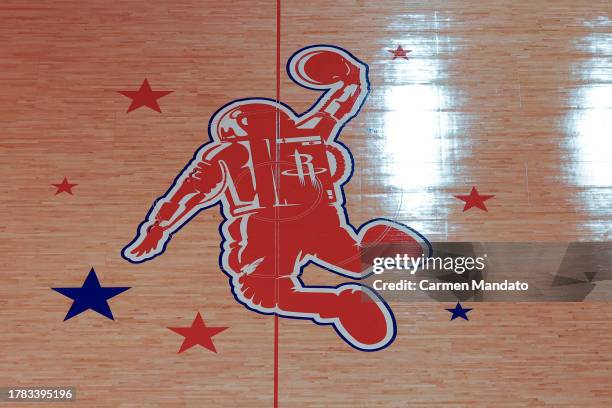 Houston Rockets new city edition court is seen prior to a game between the Houston Rockets and the Los Angeles Lakers at Toyota Center on November...