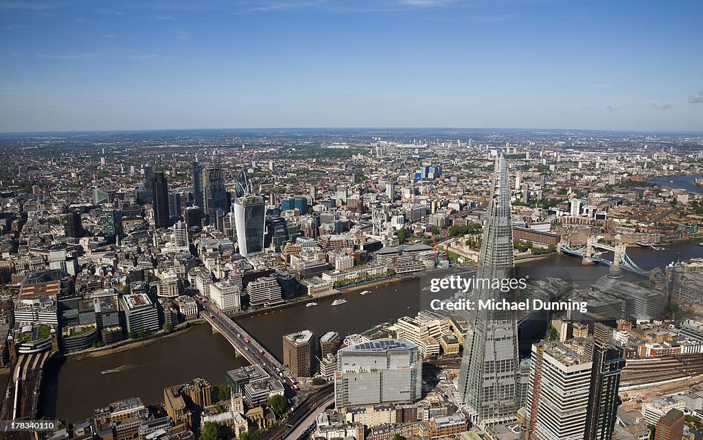 Aerial shot of Shard and City of London