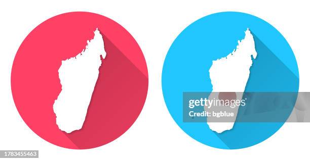 madagascar map. round icon with long shadow on red or blue background - antananarivo stock illustrations