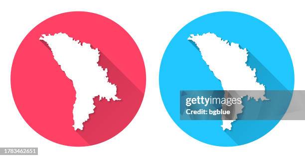 moldova map. round icon with long shadow on red or blue background - moldova map stock illustrations