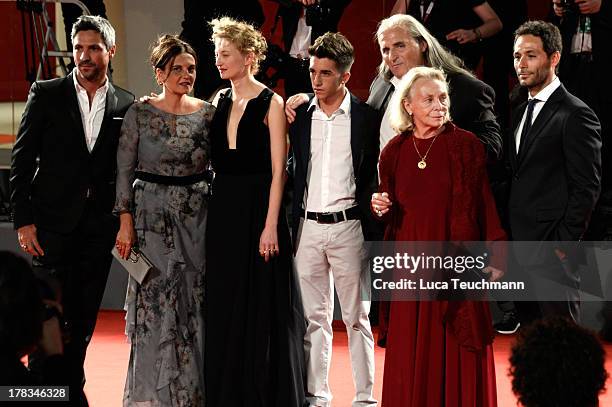 Actor Carmine Maringola, director Emma Dante, actress Alba Rohrwacher, actor Dario Casarolo, guest, actress Elena Cotta and actor Sandro Maria...