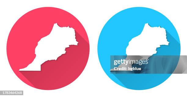 morocco map. round icon with long shadow on red or blue background - morocco map stock illustrations