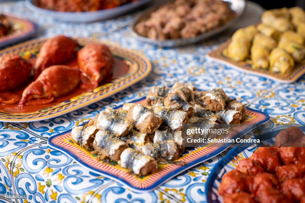 Various types of seafood, appetizingly served plates, close-up, Culinaria, Sicilian food, Sicily, Italy, travel 2023