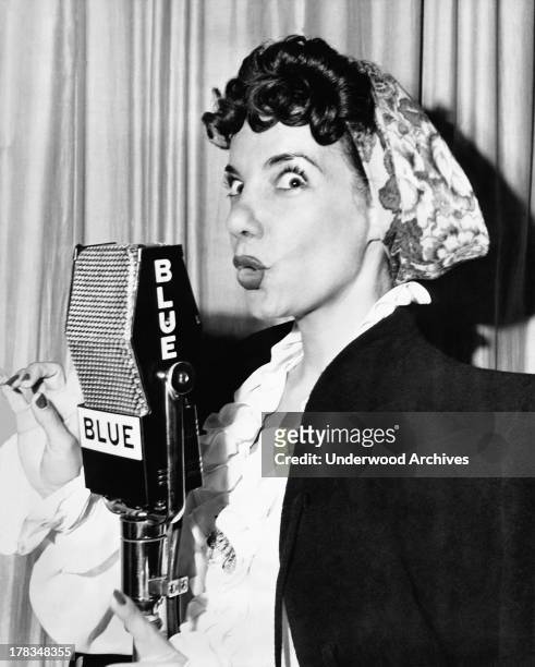 Carmen Miranda appearing on the BLUE Radio Network with Jimmy Durante and Arthur Treacher, New York, New York, January 14, 1945.