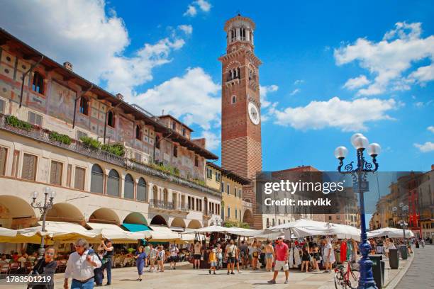 piazza delle erbe in verona - verona italy stock pictures, royalty-free photos & images