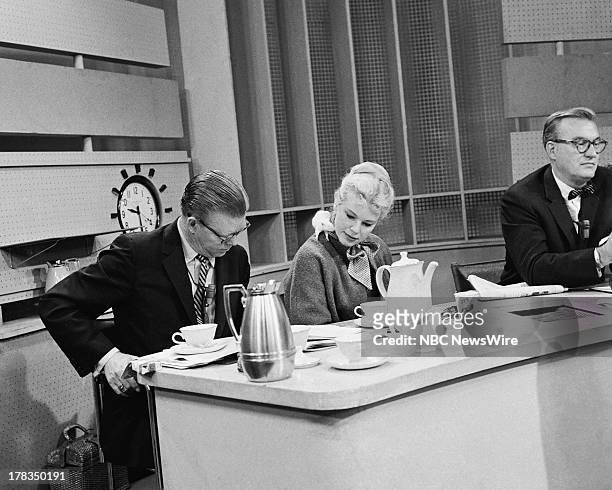 Season 7 -- Pictured: NBC News' Jack Lescoulie, Betsy Palmer, Dave Garroway on September 24, 1958 --