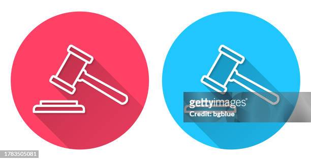 judge gavel. round icon with long shadow on red or blue background - salesman flat design stock illustrations