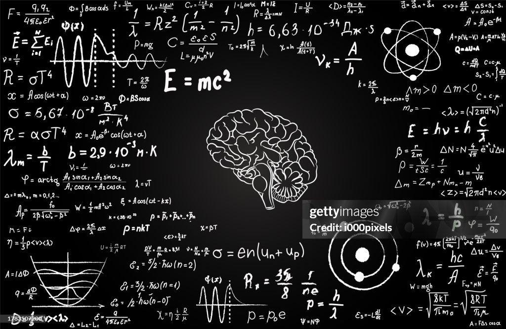 Brain Math And Science Blackboard Inscribed With Human Brain And Scientific Formulas And ...