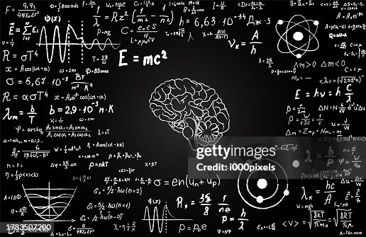 Science And Math Brain Blackboard Inscribed With Human Brain And Scientific Formulas And ...