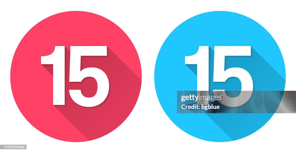 15 Number Fifteen Round Icon With Long Shadow On Red Or Blue Background 15 Number Fifteen Round Icon With Long Shadow On Red Or Blue Background