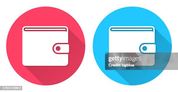 wallet. round icon with long shadow on red or blue background - empty pocket stock illustrations