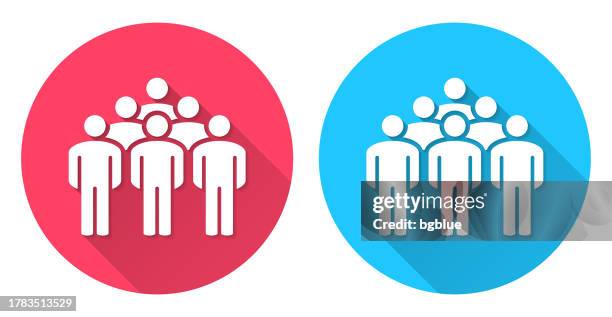 stockillustraties, clipart, cartoons en iconen met crowd. round icon with long shadow on red or blue background - lange schaduw ontwerp