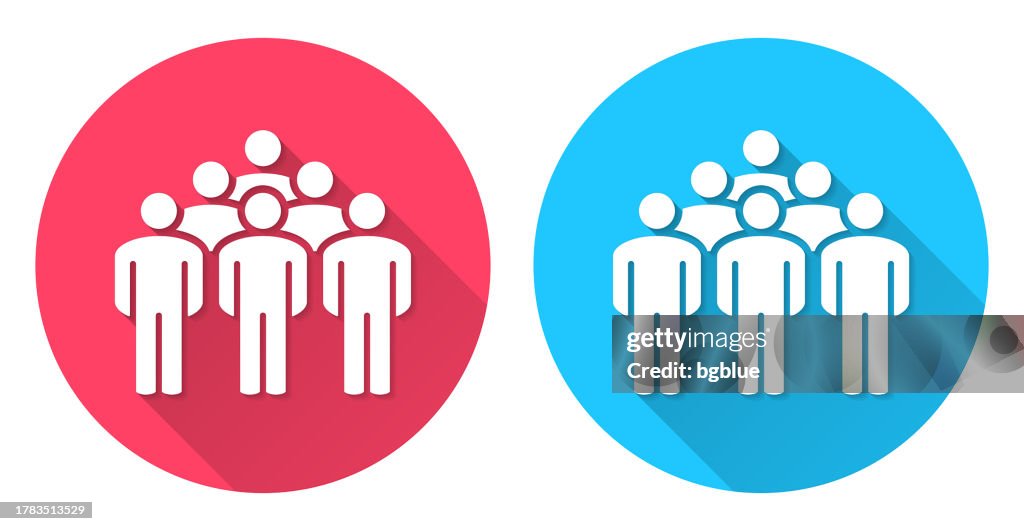 Crowd. Round icon with long shadow on red or blue background