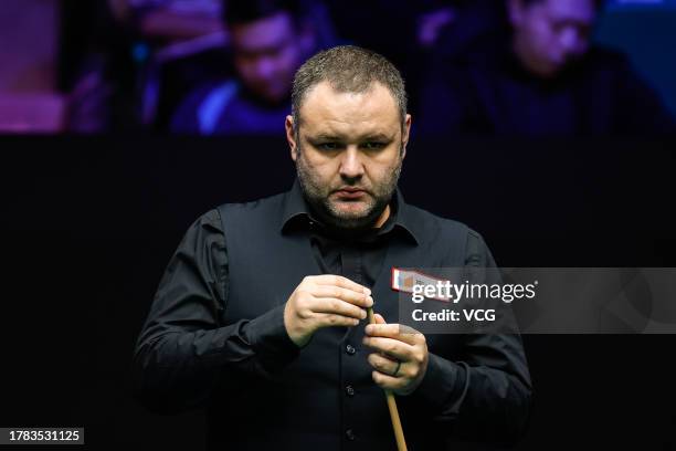 Stephen Maguire of Scotland reacts in the quarter-final match against Jordan Brown of Northern Ireland on Day 5 of the 2023 International...