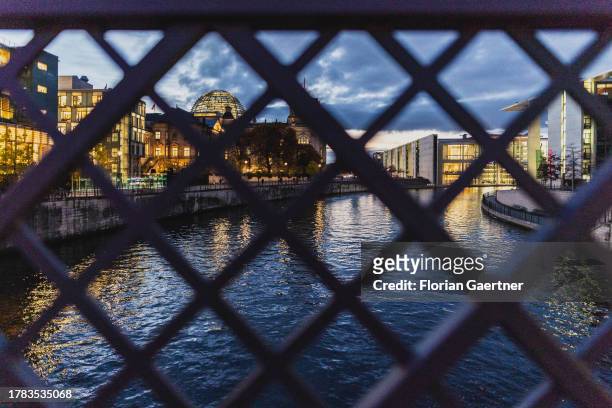 The German Bundestag is pictured during blue hour on November 15, 2023 in Berlin, Germany.