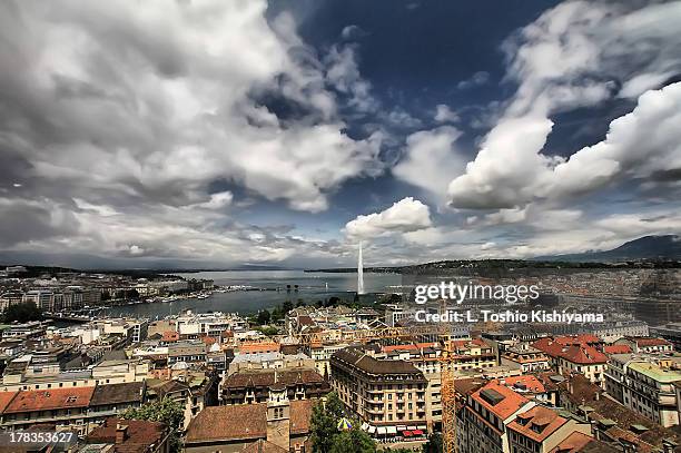 lake geneva from above, switzerland - geneva foto e immagini stock