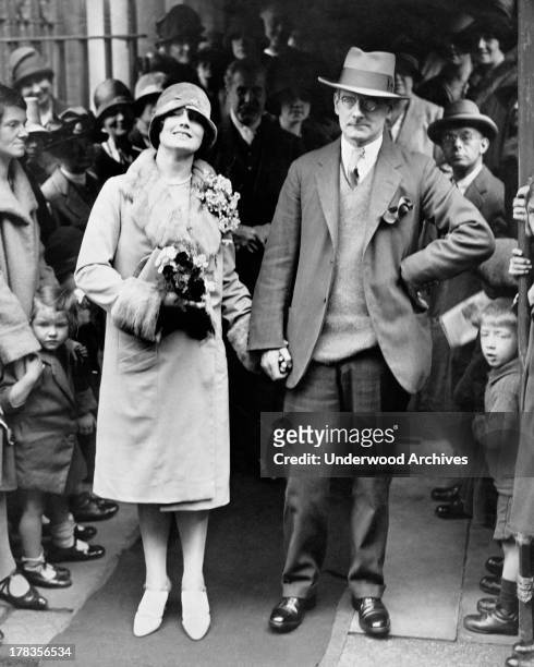 Irish playwright Sean O'Casey after his wedding to Eileen Carey at the Church of All Souls in Chelsea, London, England, 1927.