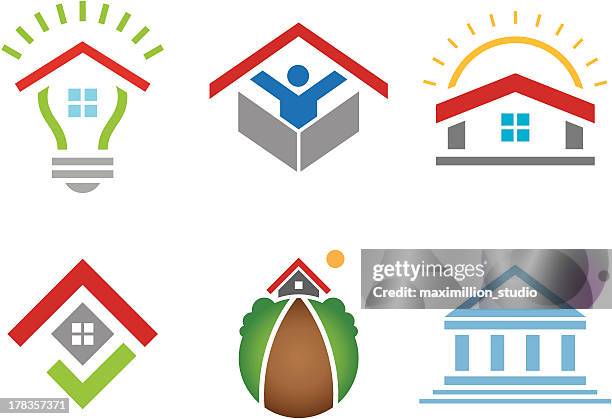 house and business building social community logo construction marketing - global fashion collective stock illustrations