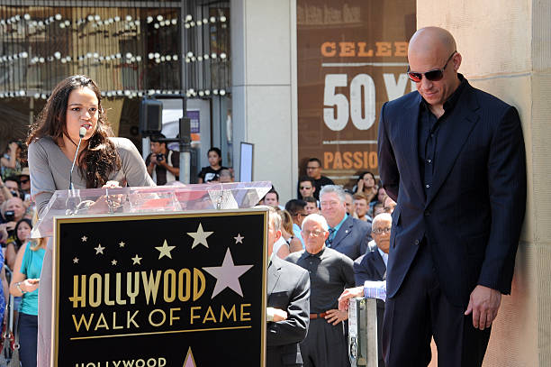 Actress Michelle Rodriguez and actor Vin Diesel participate in the Star Ceremony for Vin Diesel on the Hollywood Walk Of Fame held on August 26, 2013...
