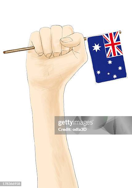 holding australian flag - australia flag white background stock illustrations