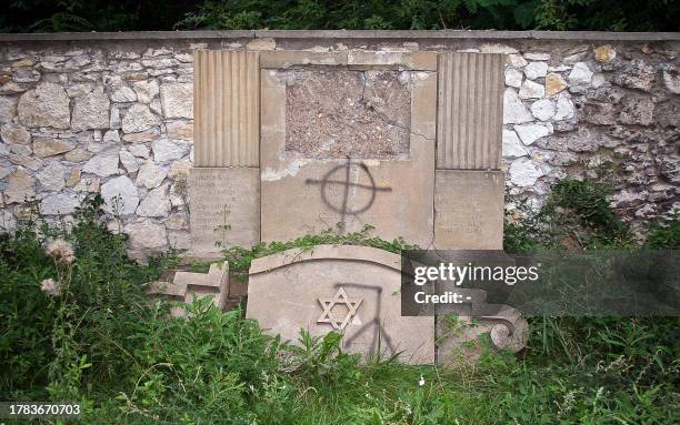 Picture released by the Polish Police shows one of about 100 Jewish graves devasteted by unknown people at the Jewish Cemetery in Czestochowa, 06...