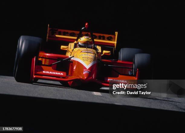 Scott Pruett from the United States drives the Brahma Patrick Racing Reynard 97i Ford XD during practice for the Championship Auto Racing Teams 1997...