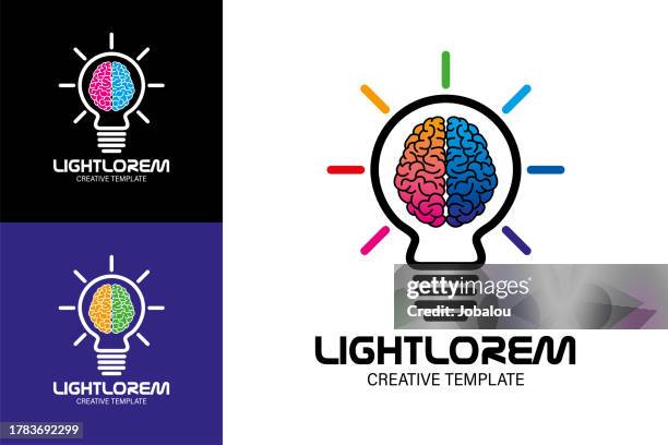 kreatives gehirn im glühbirnensymbol markenvorlage - brain logo stock-grafiken, -clipart, -cartoons und -symbole