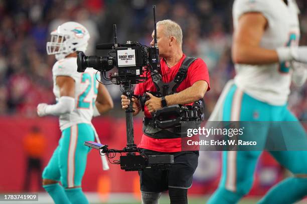 Sunday Night Football camera man shoots during the Miami Dolphins vs. New England Patriots game at Gillette Stadium. Foxborough, MA 9/17/2023 CREDIT:...