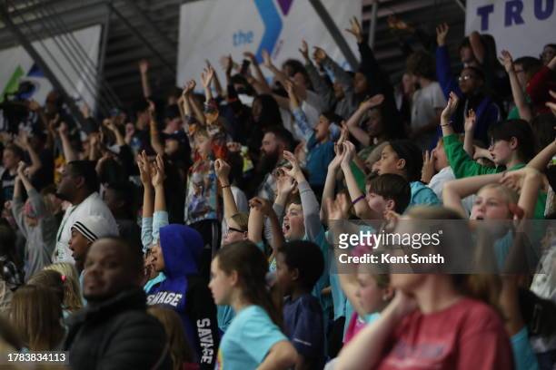 November 15: A sold out record breaking game full of kids at the game against the Greensboro Swarm the Westchester Knicks on November 15, 2023 at The...