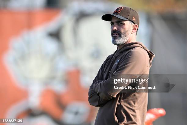 Head coach Kevin Stefanski of the Cleveland Browns looks on during a practice at CrossCountry Mortgage Campus on November 15, 2023 in Berea, Ohio.