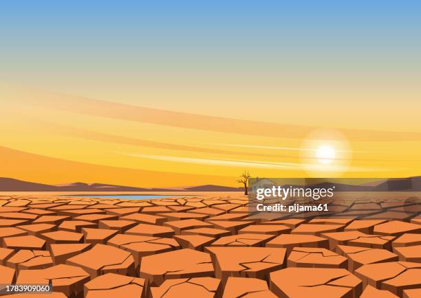 heat wave. drought in nature. global warming and climate change concept - dry stock illustrations