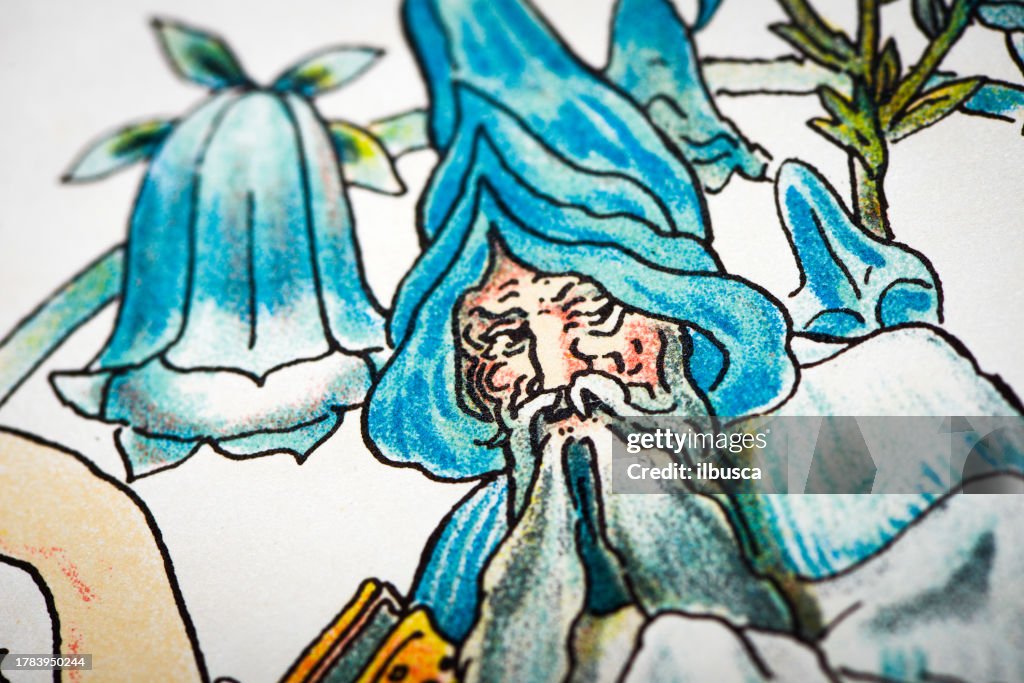 Antique illustration of humanized flowers and plants: Bellflower