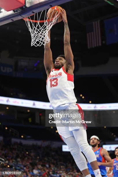 David Johnson of the Memphis Hustle dunks the ball during a NBA G-League game against the Oklahoma City Blue on November 15th, 2023 at the Paycom...