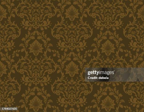 gold victorian damask luxury decorative fabric pattern - seamless floral pattern stock illustrations