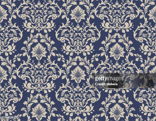 blau und beige viktorianischer damast luxus dekoratives stoffmuster - franzose stock-grafiken, -clipart, -cartoons und -symbole