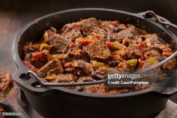 steak chili with black beans - stew pot stock pictures, royalty-free photos & images