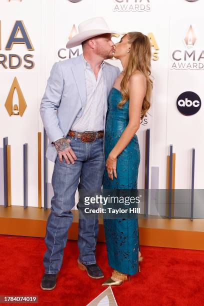 Cody Johnson and Brandi Johnson attend the 2023 CMA Awards at Bridgestone Arena on November 08, 2023 in Nashville, Tennessee.