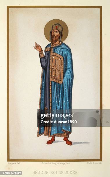 king herod of judea in imperial costume of the byzantine empire, 10th century byzantine art - herod the great stock illustrations