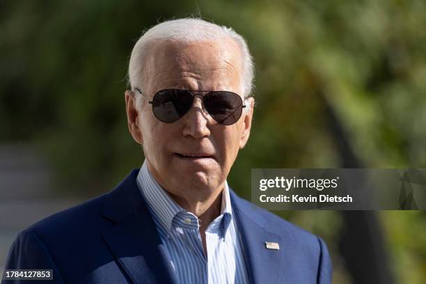 President Joe Biden departs the White House on Marine One on November 09, 2023 in Washington, DC. Biden is traveling to Illinois to meet with the...