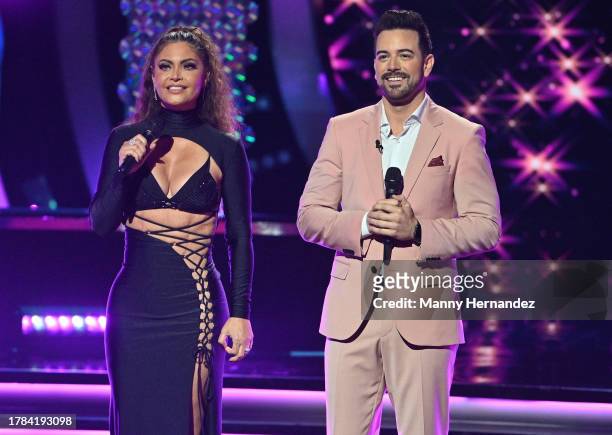 In this image released on November 5th, 2023 Host Chiquinquirá Delgado and Mane de la Parre at Mira Queen Baila Episode 6 at Univision Studios on...