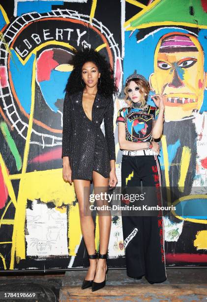 Aoki Lee Simmons and Stacey Bendet attend the alice + olivia By Stacey Bendet X Jean-Michel Basquiat Launch Party at Highline Stages on November 08,...