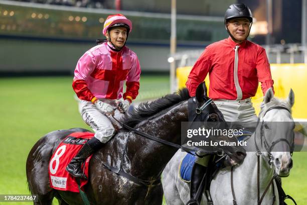 Jockey Derek Leung Ka-chun riding Lean Hero wins the Race 7 Repulse Bay Handicap at Happy Valley Racecourse on November 8, 2023 in Hong Kong.