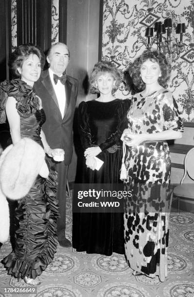 Jolene Schlatter, Gregory Peck, Veronique Peck, and Joanna Holland attend an event in Los Angeles, California, on November 4, 1981.