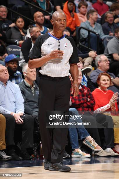 Referee Michael Smith looks on during the game between Denver Nuggets and Minnesota Timberwolves on November 1, 2023 at Target Center in Minneapolis,...