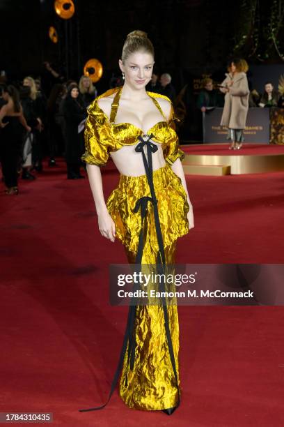 Hunter Schafer attends the World Premiere of "The Hunger Games: The Ballad of Songbirds & Snakes" at the BFI IMAX Waterloo on November 09, 2023 in...