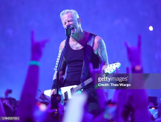 James Hetfield of Metallica performs at MetLife Stadium on August 04, 2023 in East Rutherford, New Jersey.