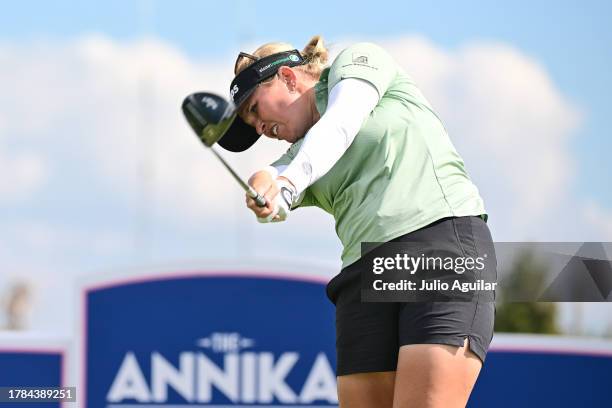 Nanna Koerstz Madsen of Denmark plays her shot from the eighth tee during the first round of The ANNIKA driven by Gainbridge at Pelican at Pelican...