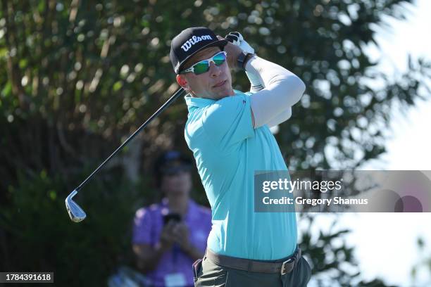 Ricky Barnes of the United States hits a tee shot on the first hole during the first round of the Butterfield Bermuda Championship at Port Royal Golf...